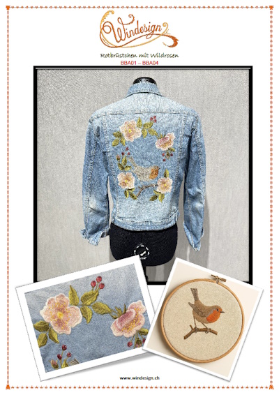 Jeansjacke bestickt mit Windesign Stickmuster