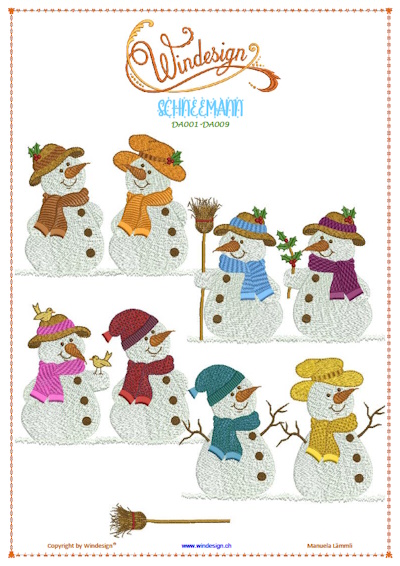 Schneemann Stickmuster / Stickdateiet Winter