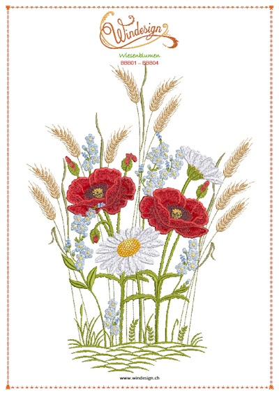 Wiesenblumen Stickmuster / Mohnblumen
