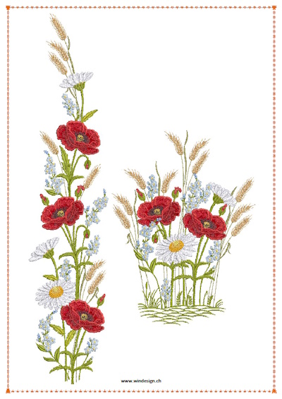 Stickmuster Kornblumen / Mohnblumen