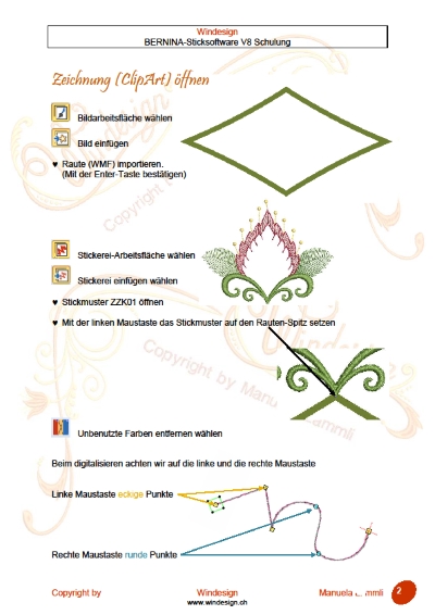 Schulungsunterlagen BERNINA-Software V8 & Stickmuster Multi-Hooping/Loch-Stickerei